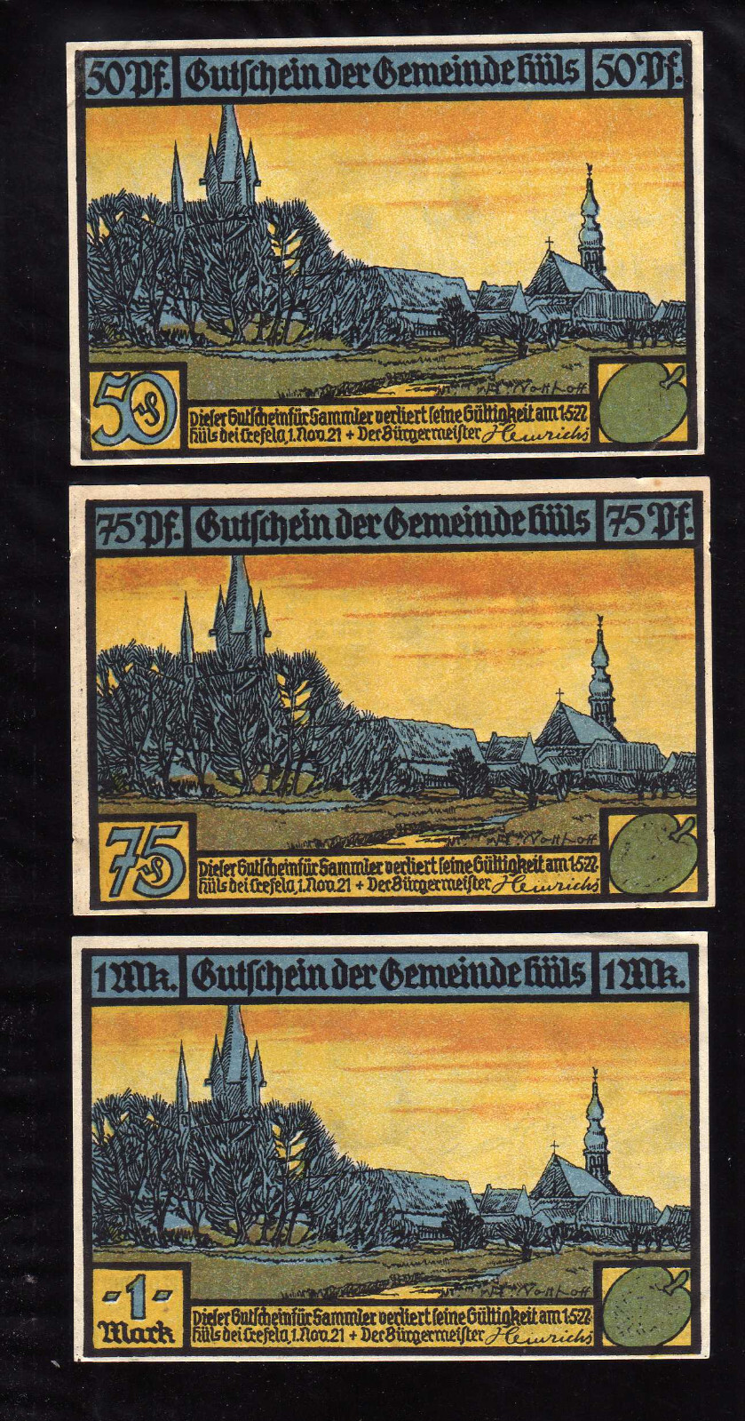 HULS - GERMANY NOTGELD - 50, 75 PFENNIG, 1 MARK