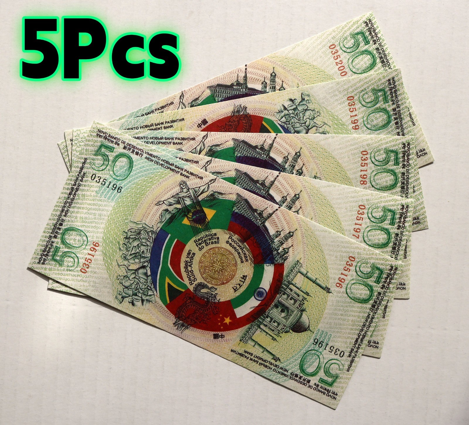 LOT 5 PCS, BRICS Summit Advertised Global Notes 50 Units Commemorative Bills UNC