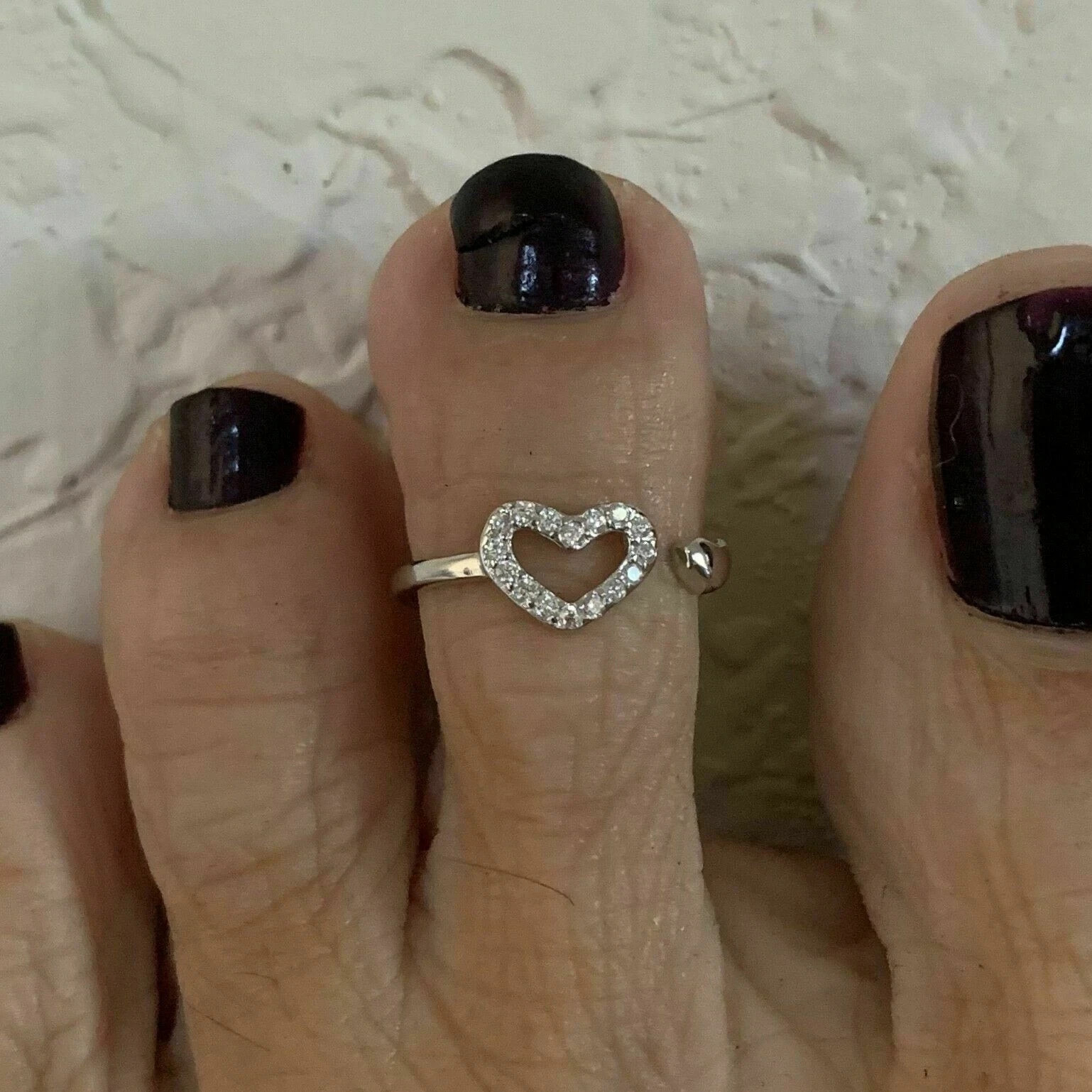 0.10Ct Round Simulated Diamond Heart Toe Ring For Womens 14k White Gold Plated