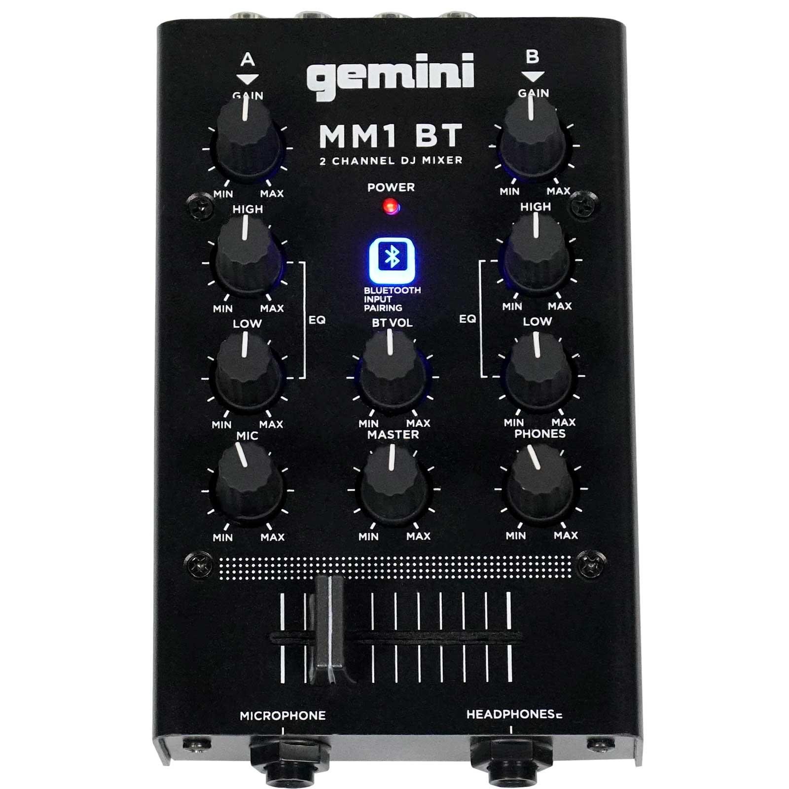 Gemini MM1BT 2-Channel 2-Band EQ Professional Analog DJ Mixer w Bluetooth