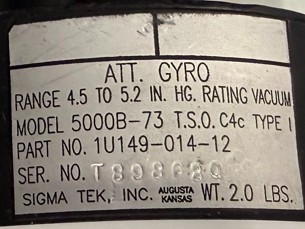 Attitude Gyro 5000B73 1U149-014-12 Removed Working