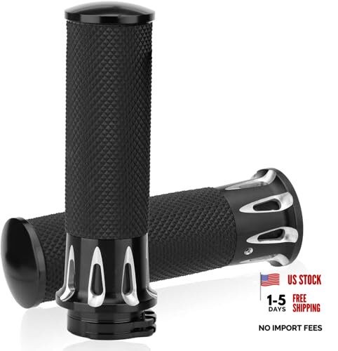 1 Inch Motorcycle Grips for Cable Throttle Handlebars – Fits Style4-Black