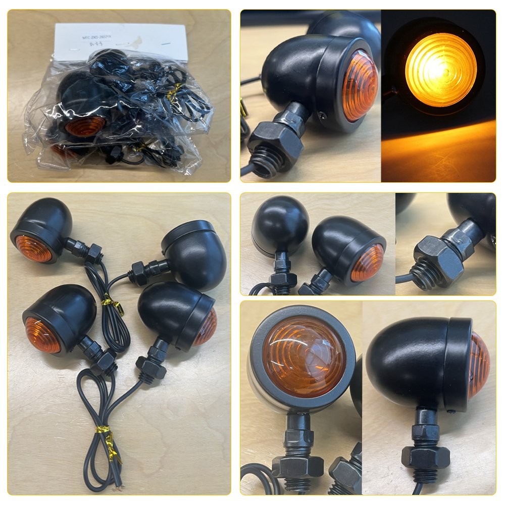 4X Motorcycle Turn Signal Light Front Rear Blinker Indicator Light Amber Black