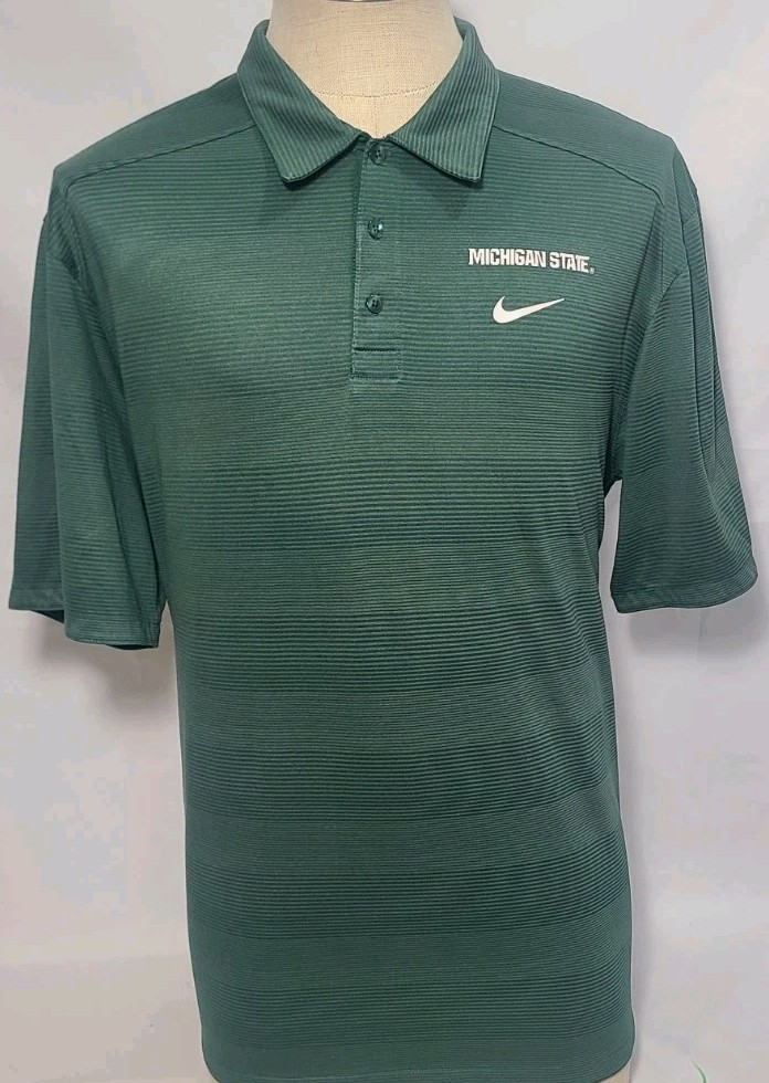 Nike Dri-Fit Michigan State Spartans Green Striped Polo Shirt Mens XL ~ Used