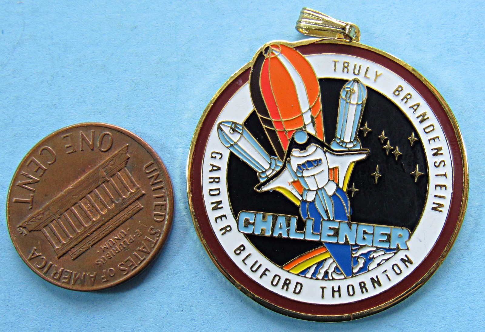NASA Pendant Charm vtg  Space Shuttle CHALLENGER STS-8 Truly Bluford 1.25"