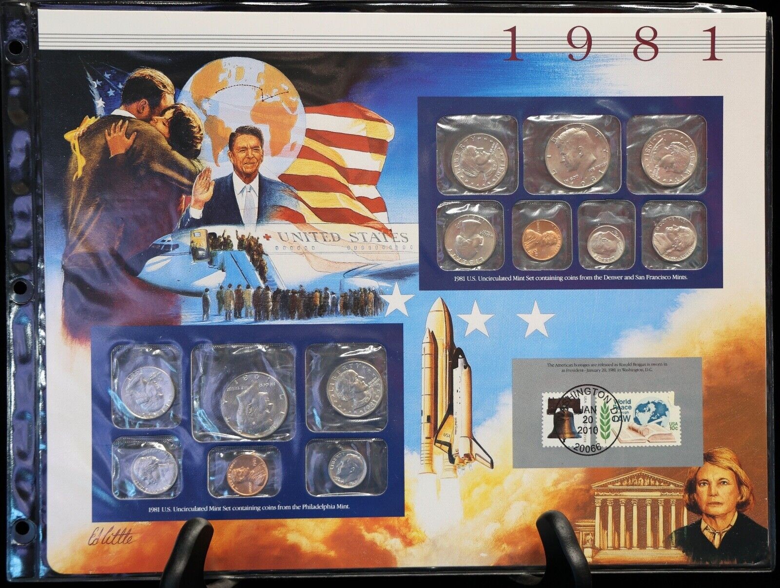 1981 P & D Uncirculated Mint Set Postal Commemorative Society Coins & Stamps