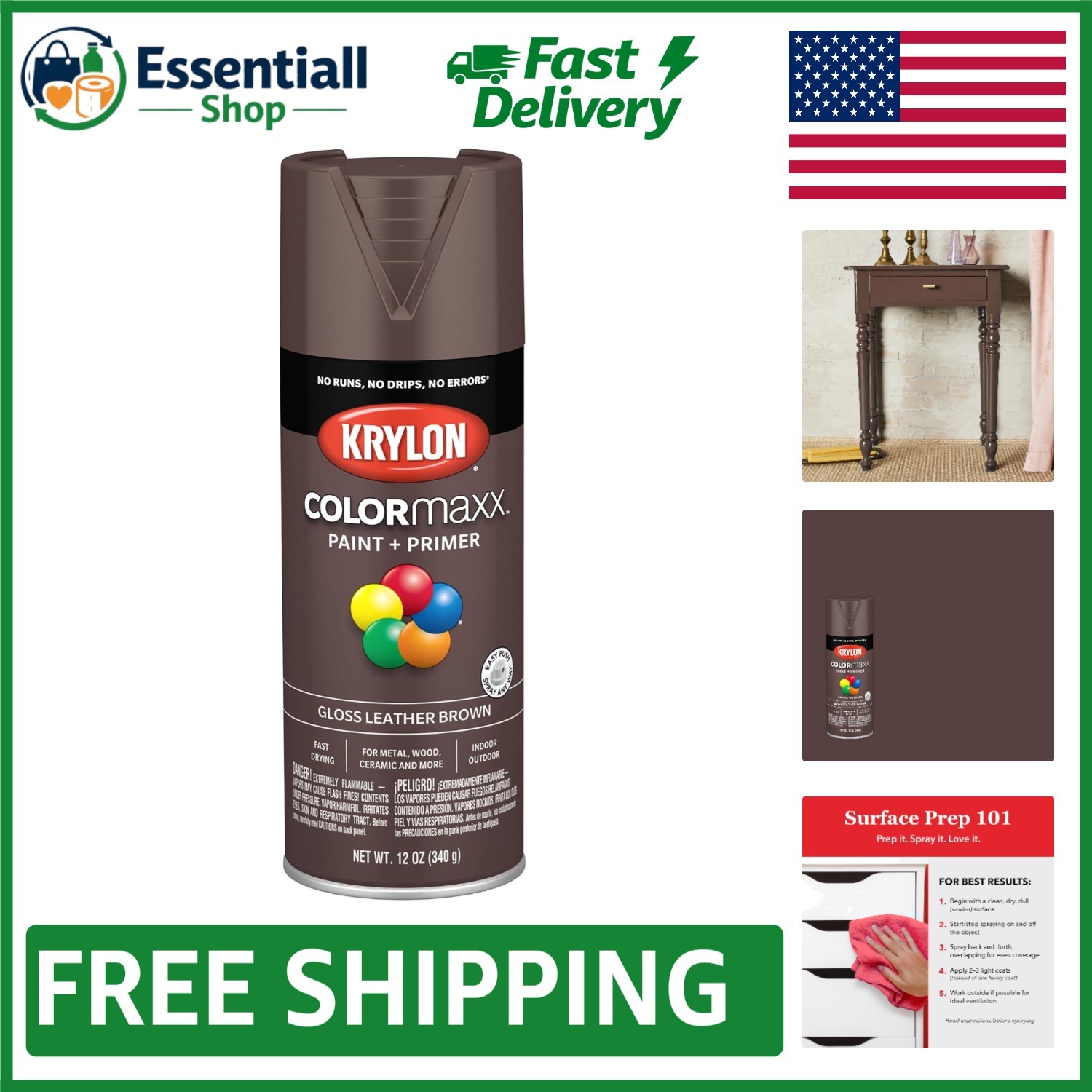 Indoor/Outdoor Use 12 Oz Rust Resistant Gloss Spray Paint in Leather Brown Color