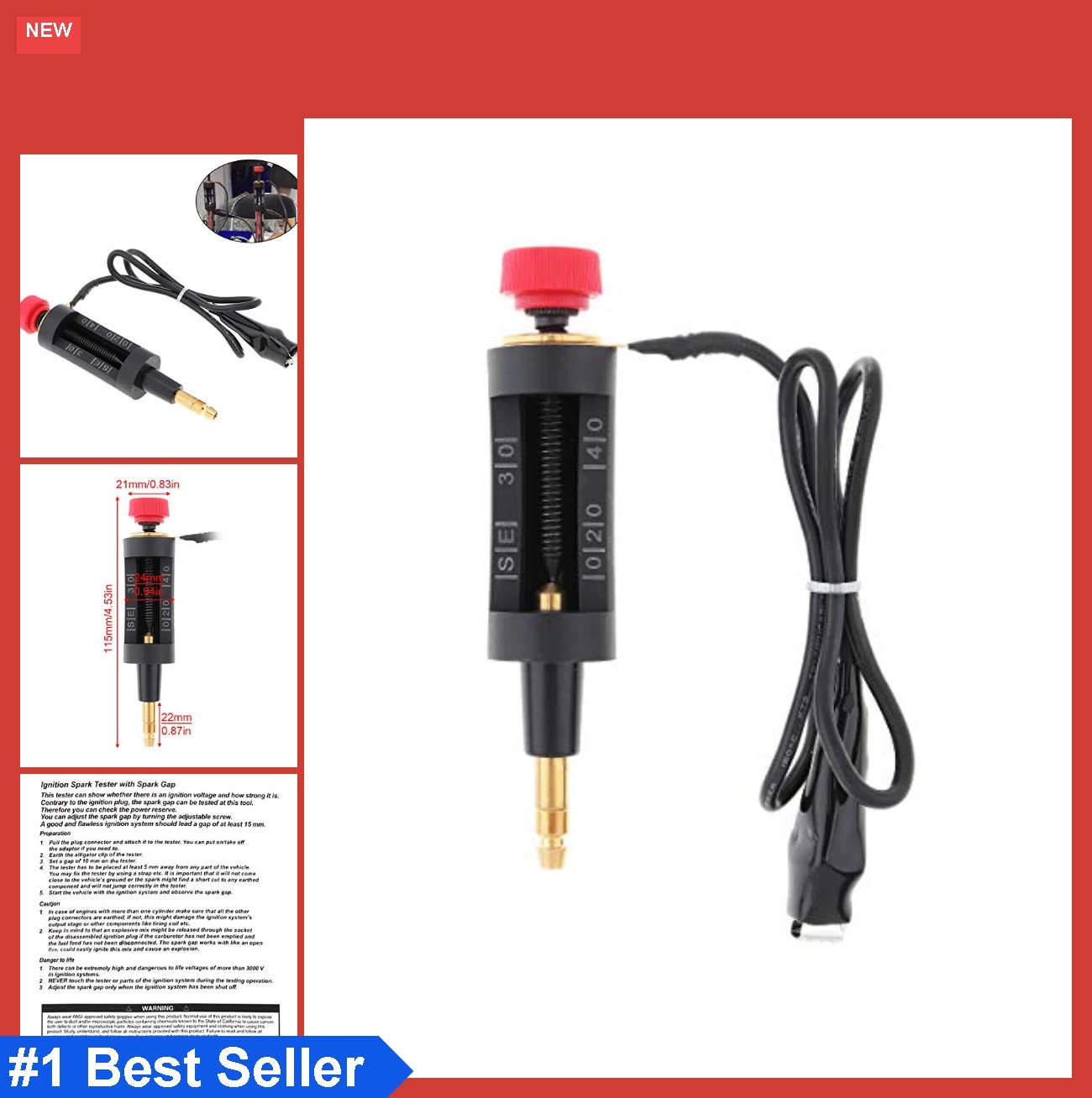 Spark Plug Tester Adjustable Ignition Coil Tester Diagnostic Tool No-Start