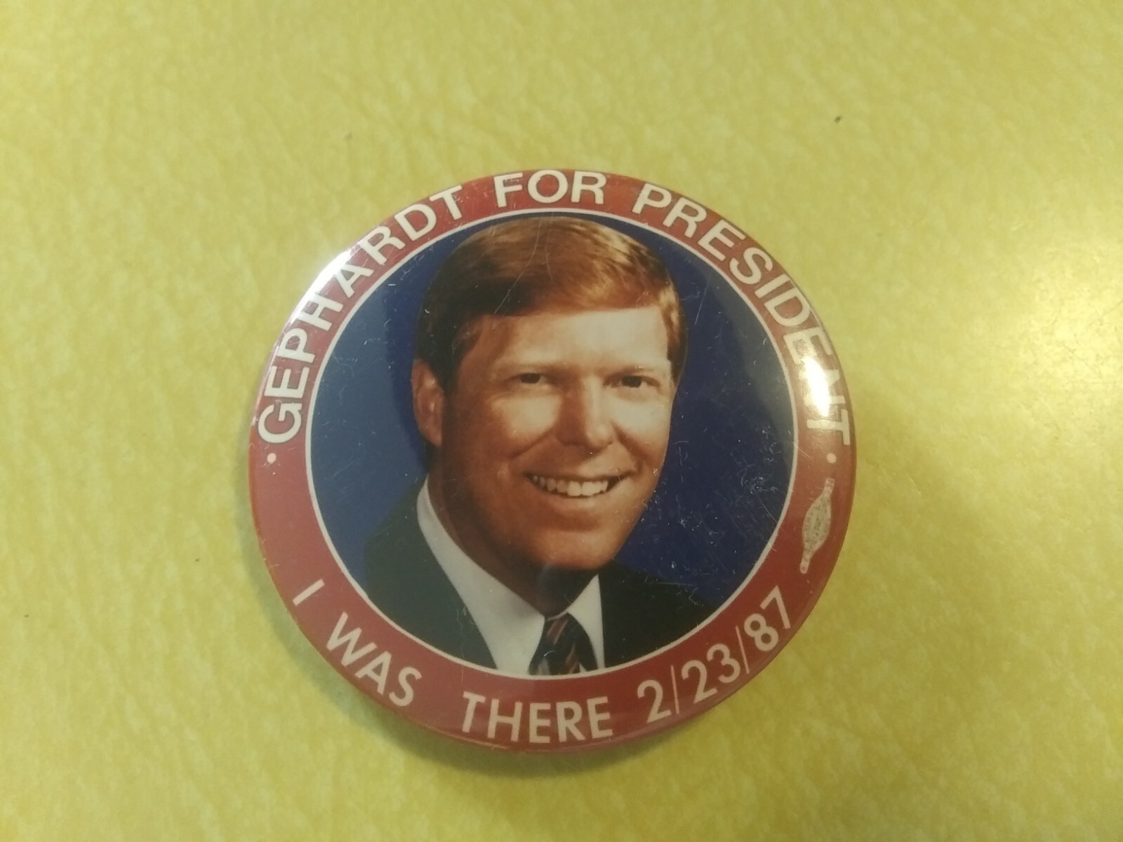 Richard dick Gephardt Missouri Presidential Pin Back Campaign Button 2/23/87