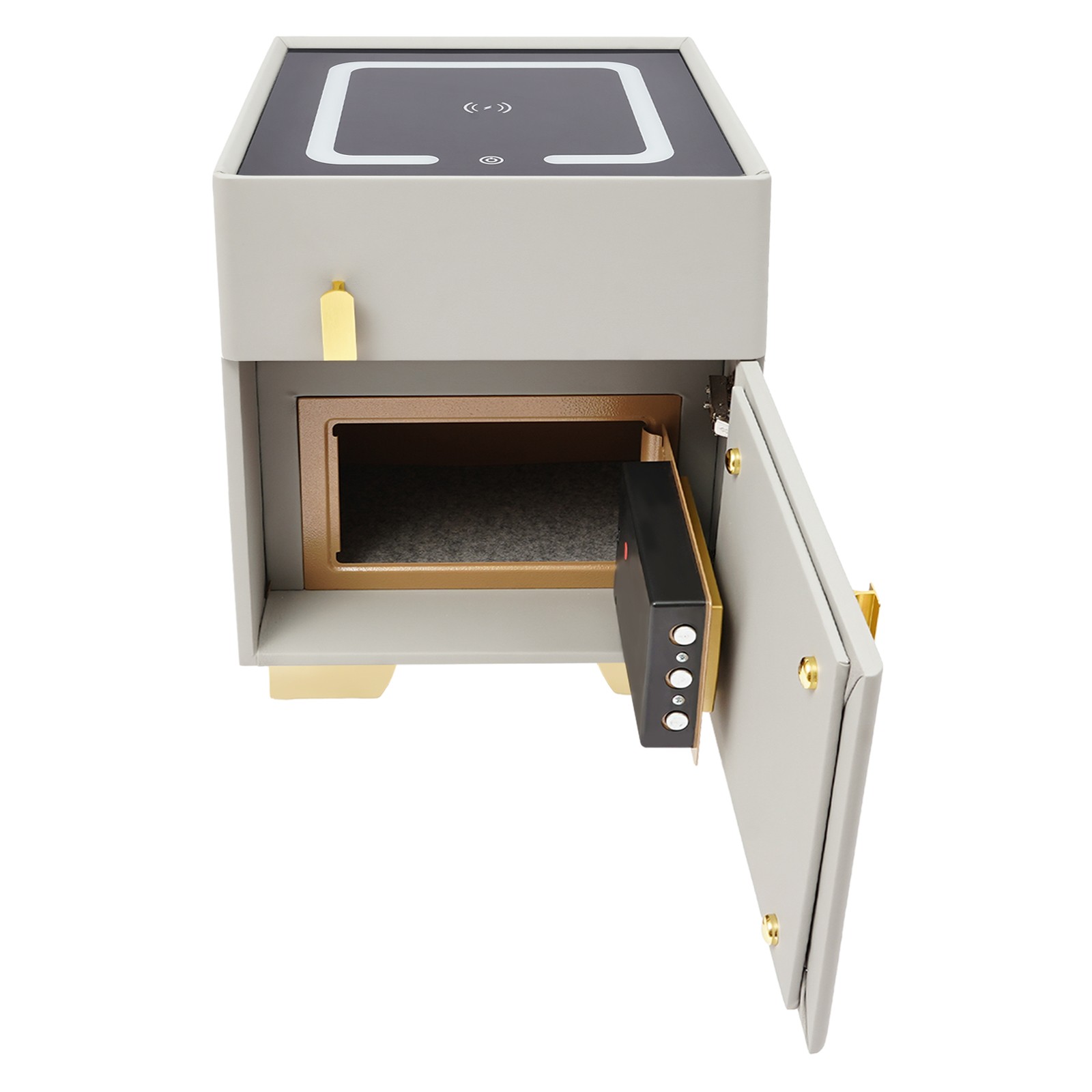 Phone Charging Bedside Cabinet, Grey, Bedside Table with Safe+Combination Lock
