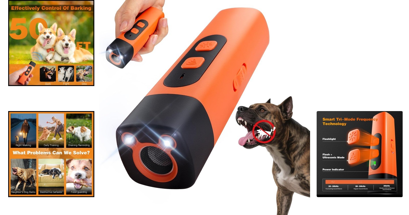 Rechargeable Ultrasonic Dog Trainer: 50ft Long Range Bark Control Solution