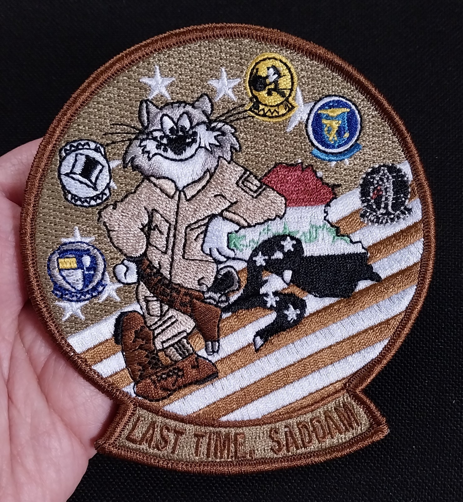 US NAVY TOMCAT Last Time, Saddam F-14 Embroidered Iron ON Gaggle Military PATCH