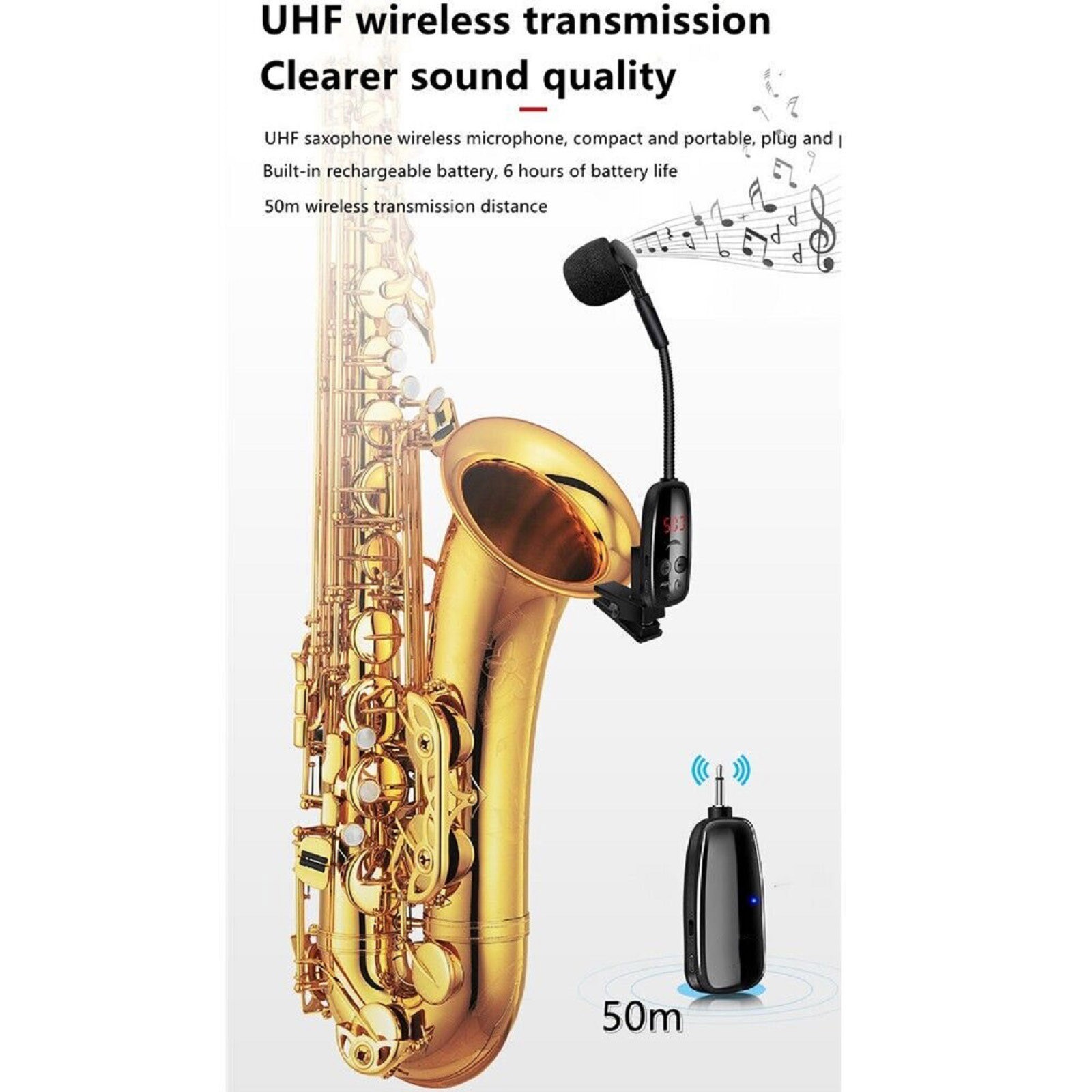 UHF Wireless Microphone For Trumpet Saxophone Instrument 50M Range Wireless m
