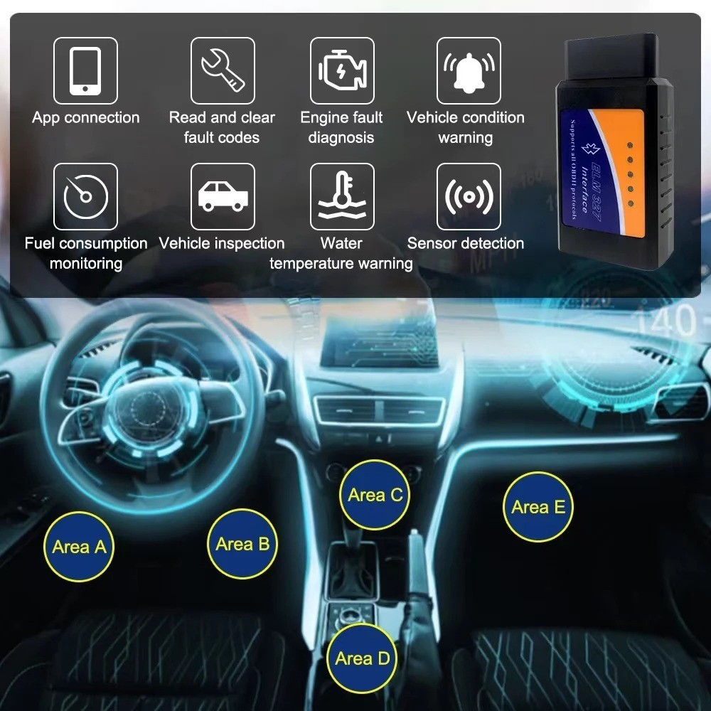 ELM327 V2.1 Bluetooth OBD2 Scanner Car Diagnostic Code Reader Android iOS Tool