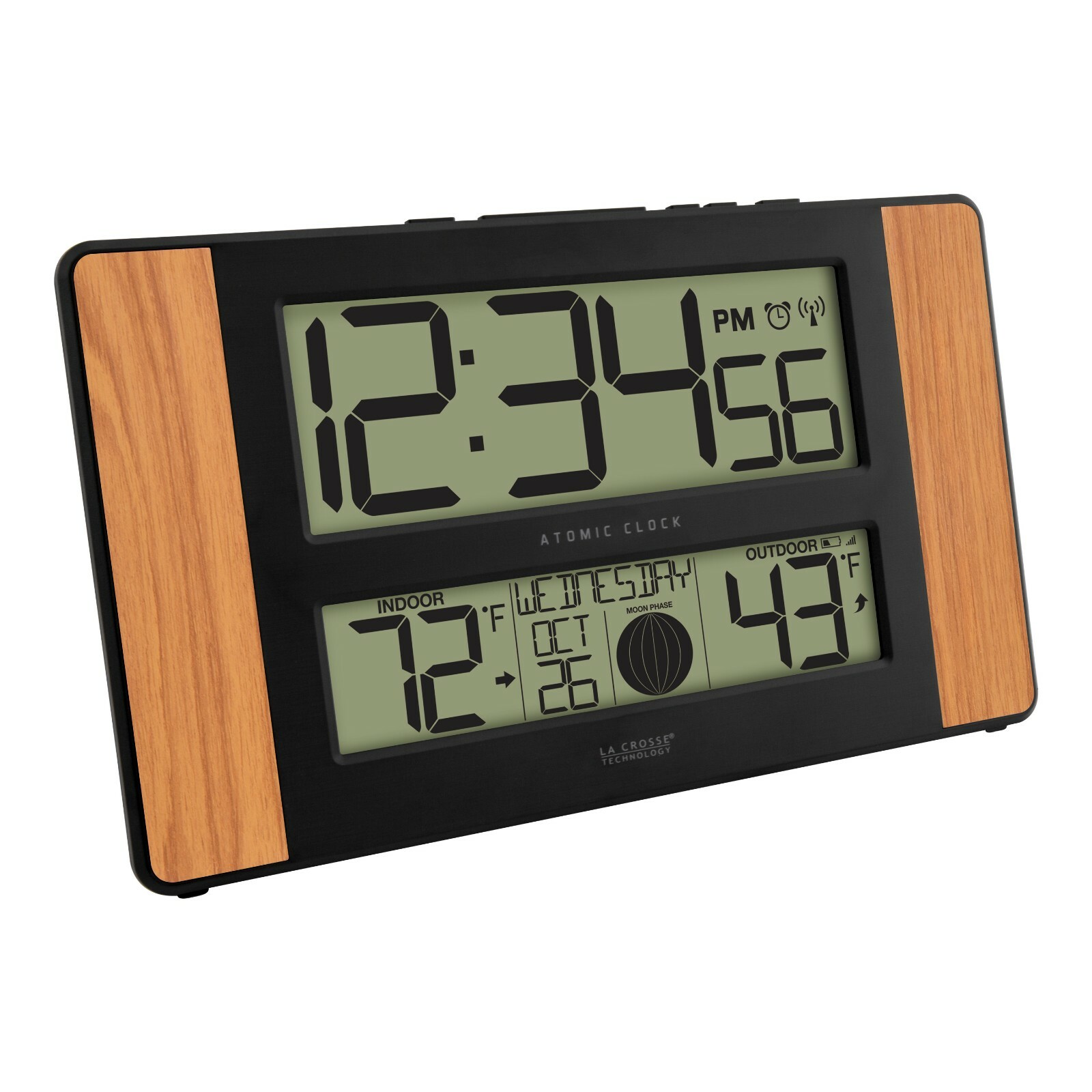 513-1417 La Crosse Technology Atomic Digital Wall Clock with TX141-BV2 Sensor