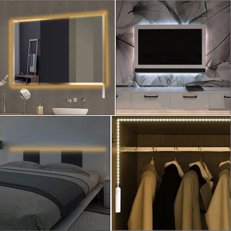 LED USB wireless PIR Motion Sensor Bed Closet Night light 5V 2835 AAA Battery