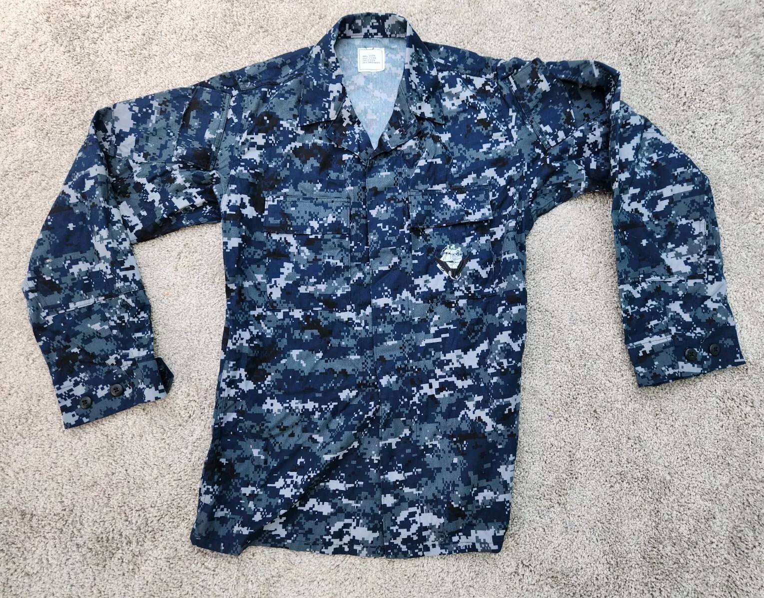 NWOT USN US Navy Uniform Digital Blue Camo BDU Blouse Size SMALL XTRA LONG