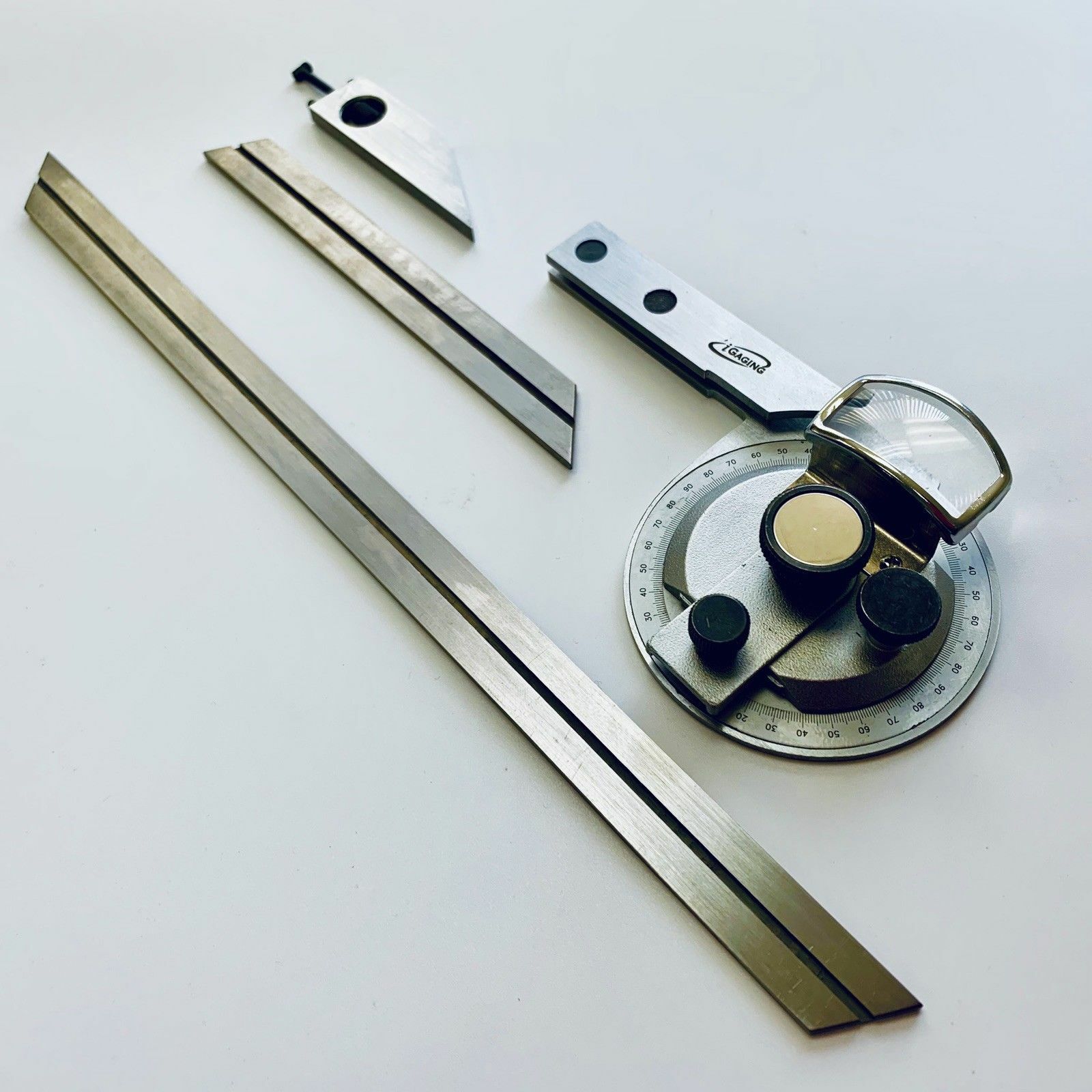 Universal Bevel Protractor With 6" And 12" Blades, Stainless, Case