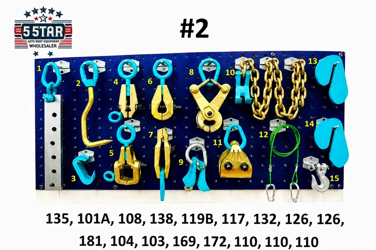 SET#2 15 Pcs HEAVY DUTY AUTO BODY FRAME MACHINE PULLING TOOLS & CLAMPS MEGA PACK