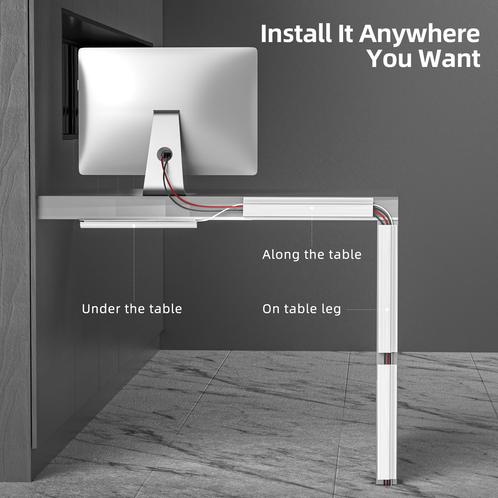 YECAYE 94.2 in Cable Management Under Desk,Easy Install Adhesive 94in, White
