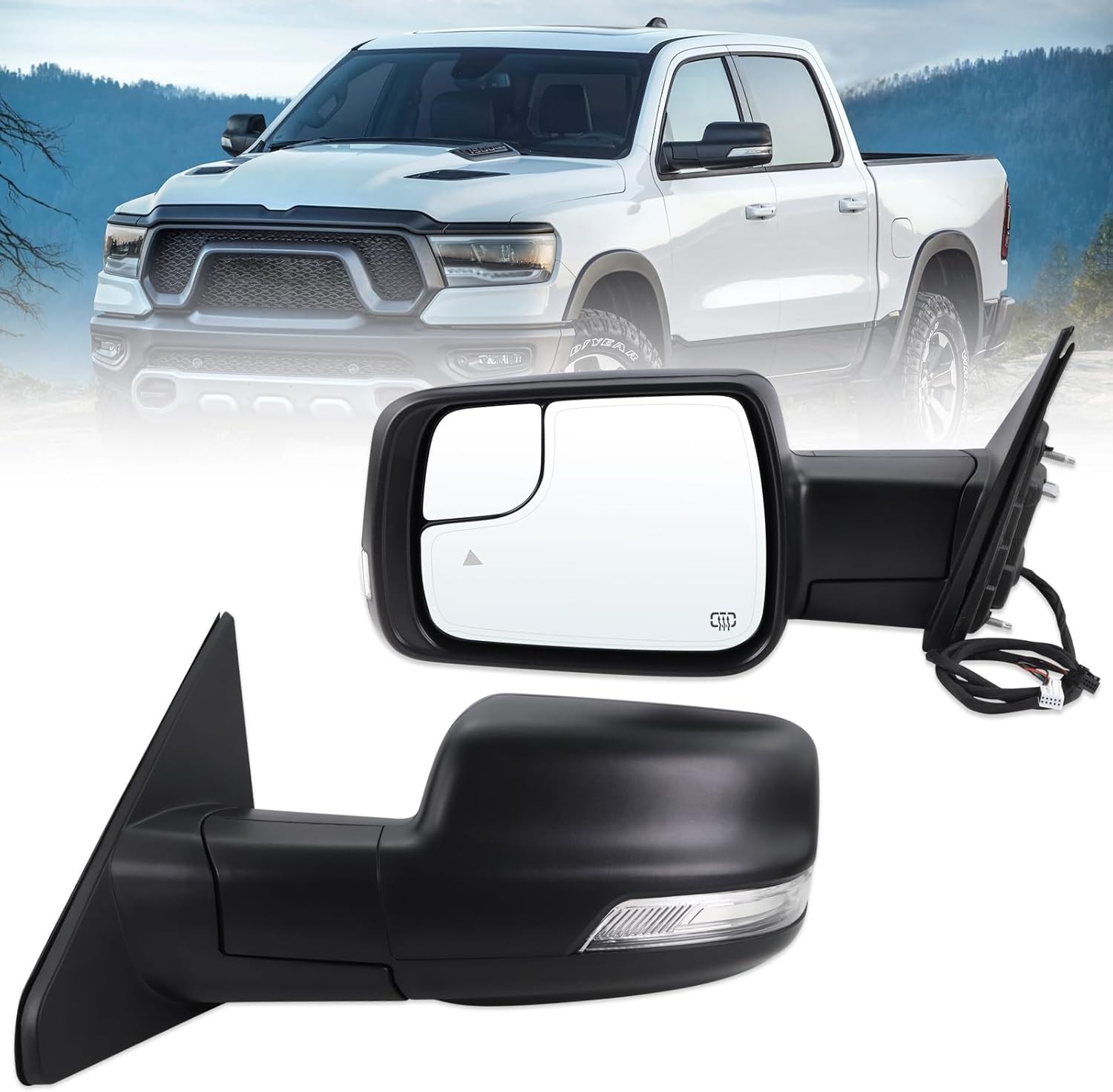 For Dodge Ram 1500 2019-2026 Left Driver Side Mirror Heated Signal Blind Spot