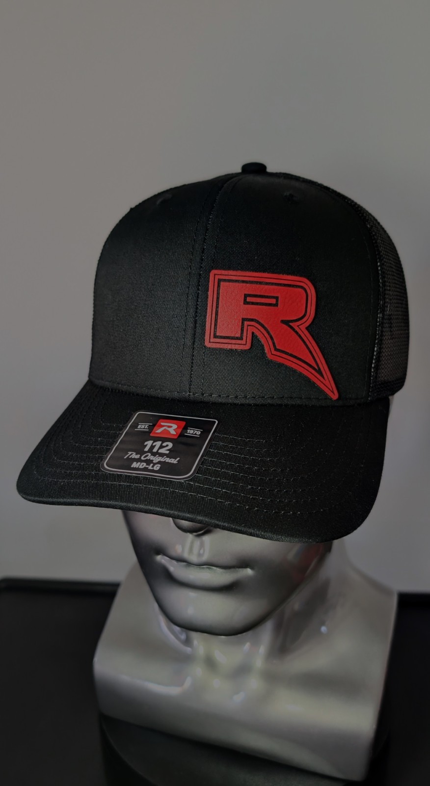 Raptor R Inspired Red Leather Patch Hat   Laser Engraved Richardson 112 Hat