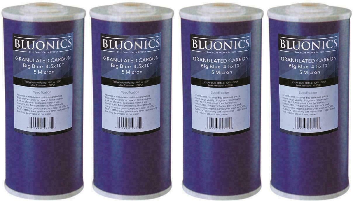 Bluonics 4 (GAC) Granular Activated Carbon Water Filters 4.5" x 10" Cardridges