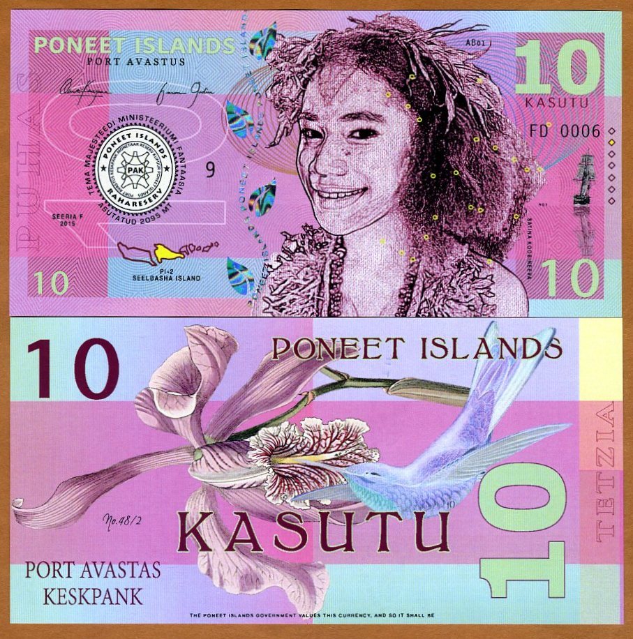 Poneet Islands, 10 Kasutu, 2015, Private Issue POLYMER, UNC