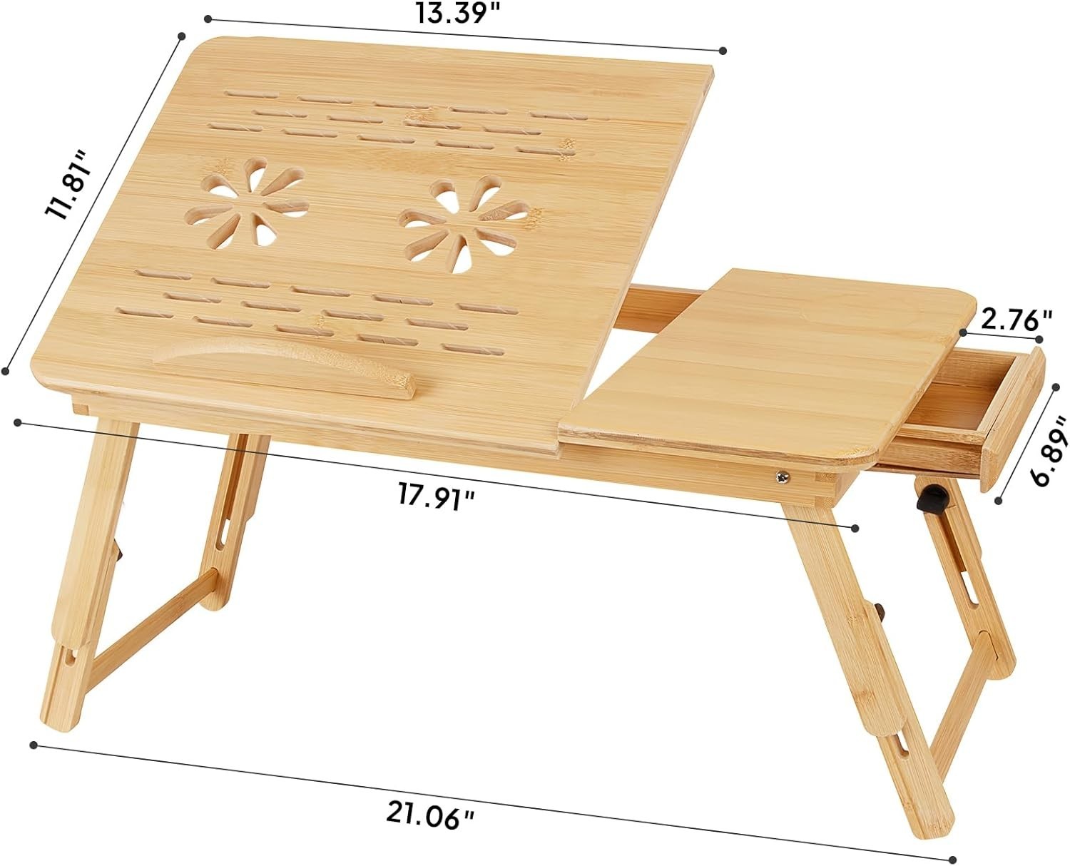 Bamboo Laptop Desk for Bed, Height & Angle Adjustable Foldable Lap Desk with ...