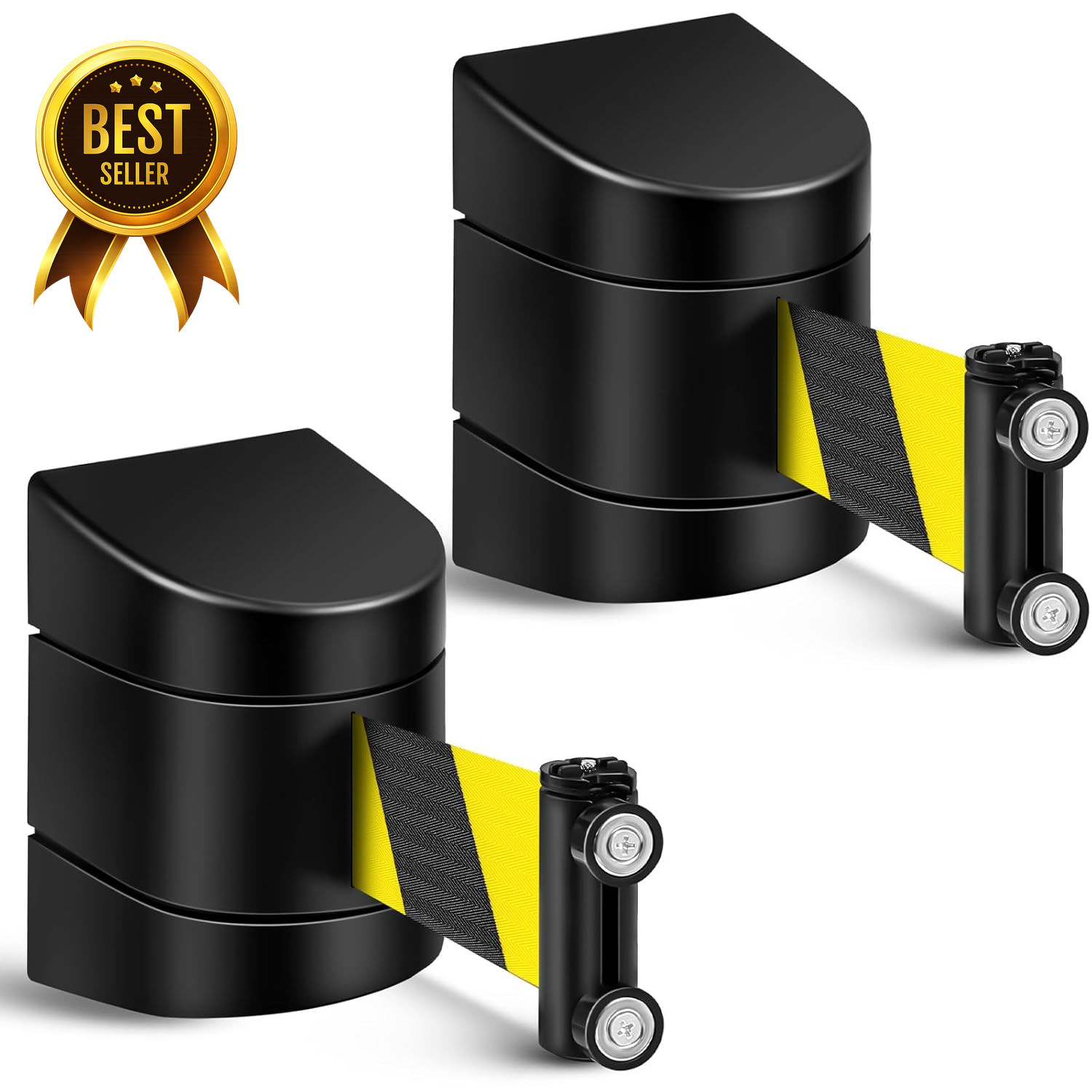 2 Pack 16.4FT Magnetic Retractable Wall Barrier Yellow Black Rope
