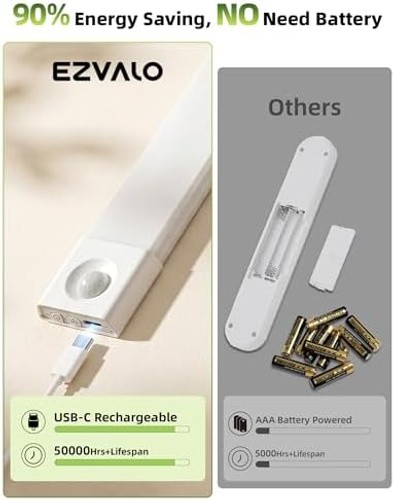 EZVALO 3 Pack 8” Motion Sensor Light Indoor Rechargeable, Stick on Under Cabi...