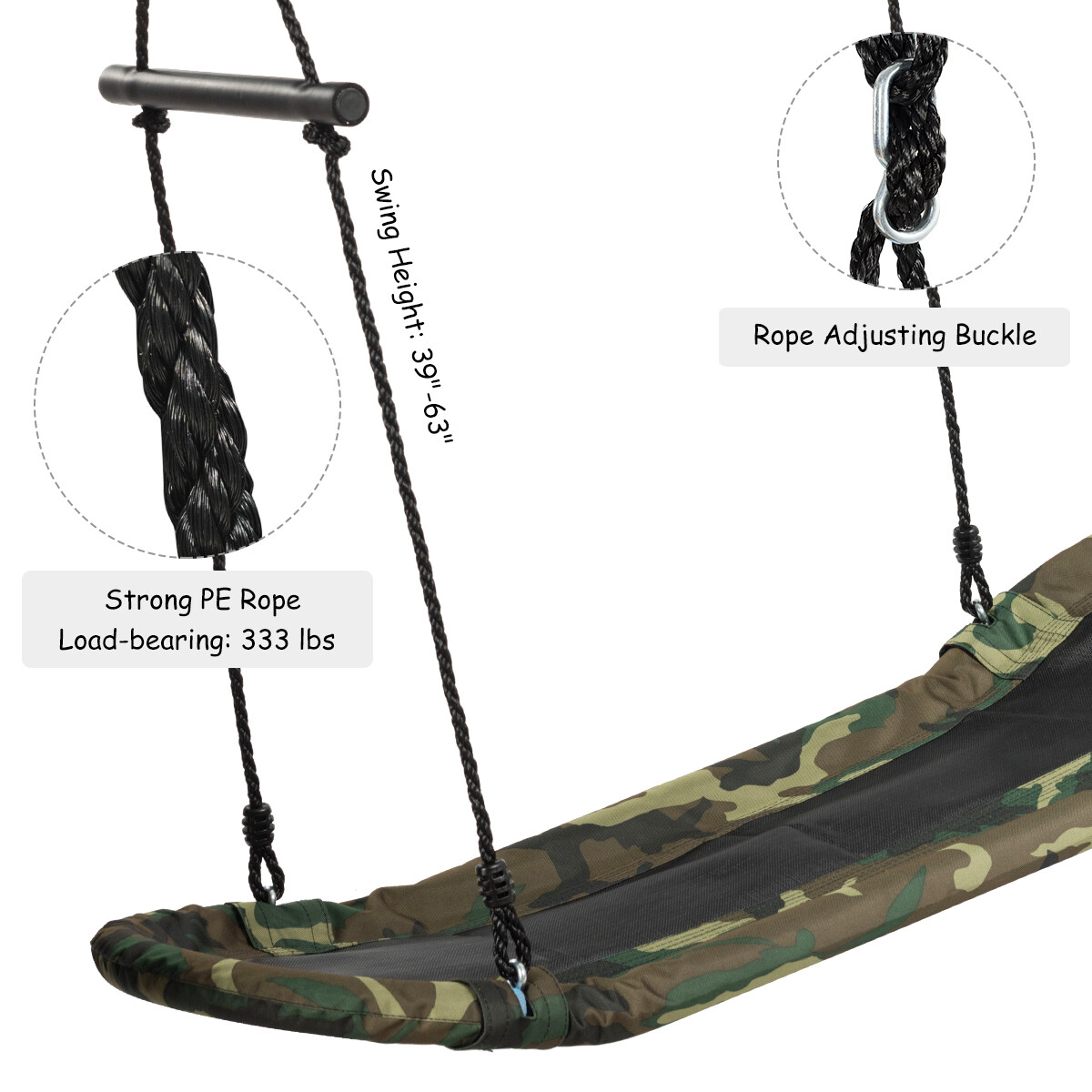 Saucer Tree Swing Surf Kids Outdoor Adjustable Oval Platform Swing Set w/ Handle