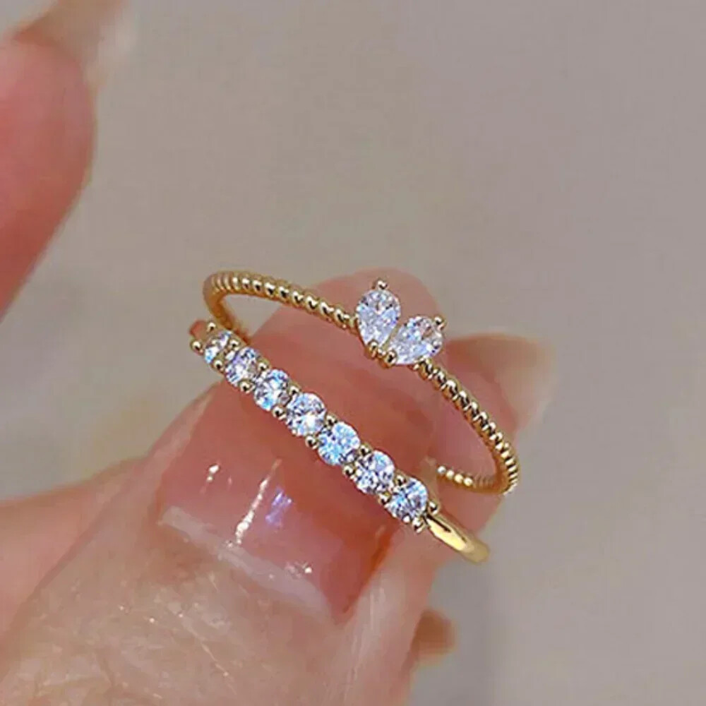 Zircon Heart Rings for Women Opening Adjustable Weave Rhinestone Ring Engagemen