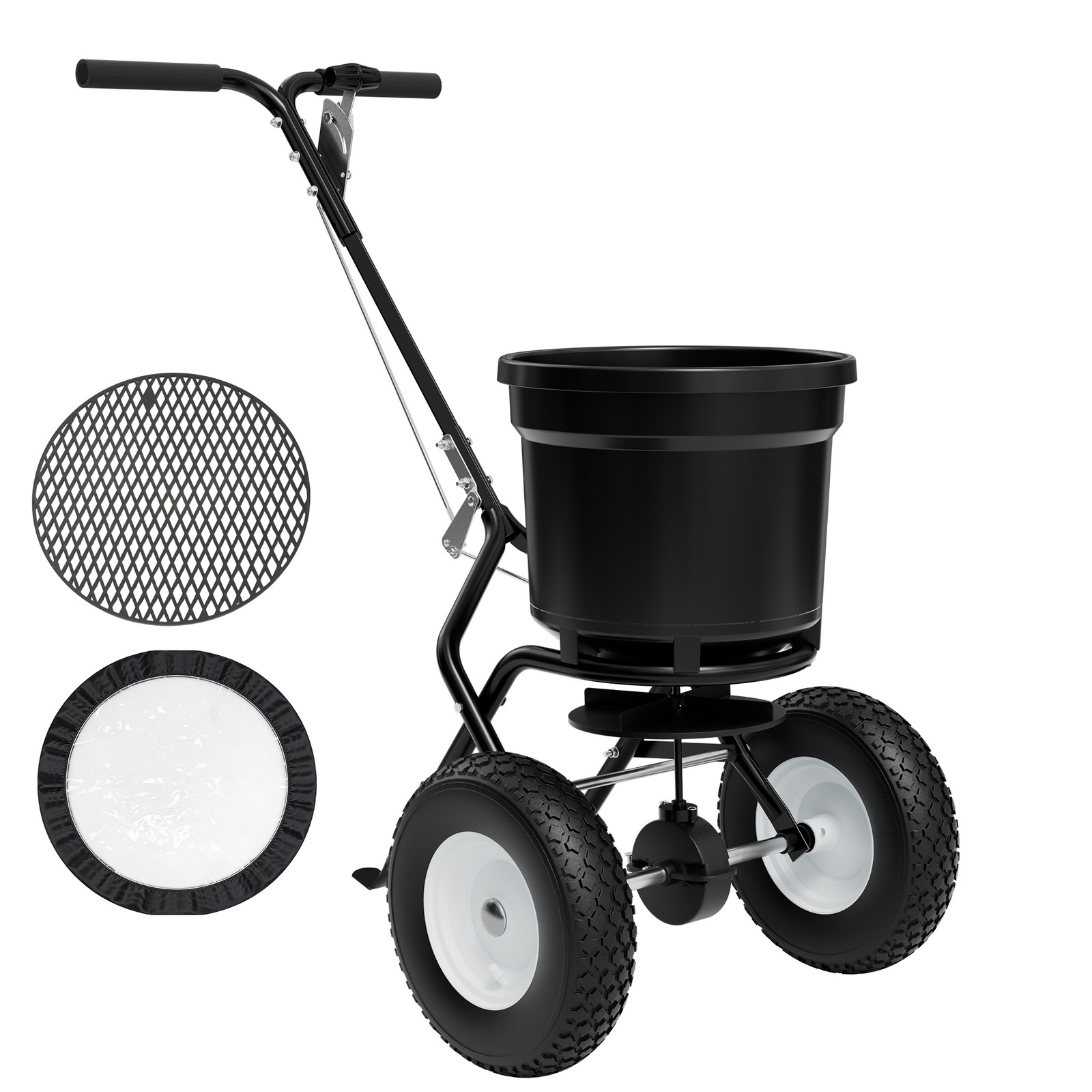 50LB Walk-Behind Push Spreader 30-Level Flow Control with 12" Pneumatic Wheels