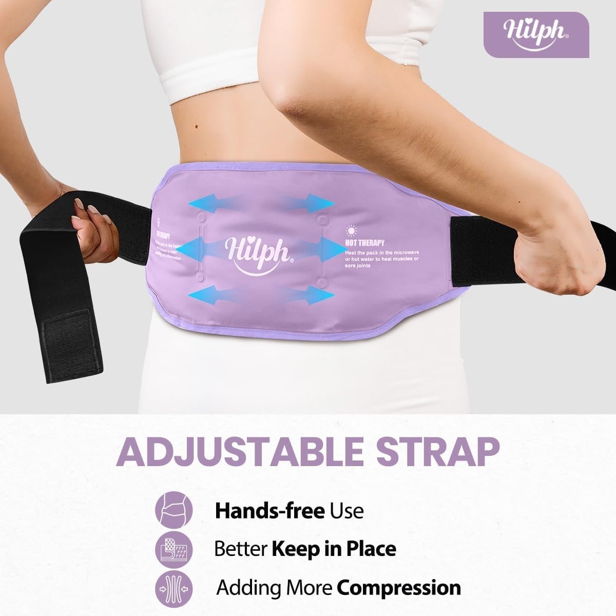 Adjustable Low Back Ice Pack Wrap for Pain Relief - Hot & Cold Therapy, Purple