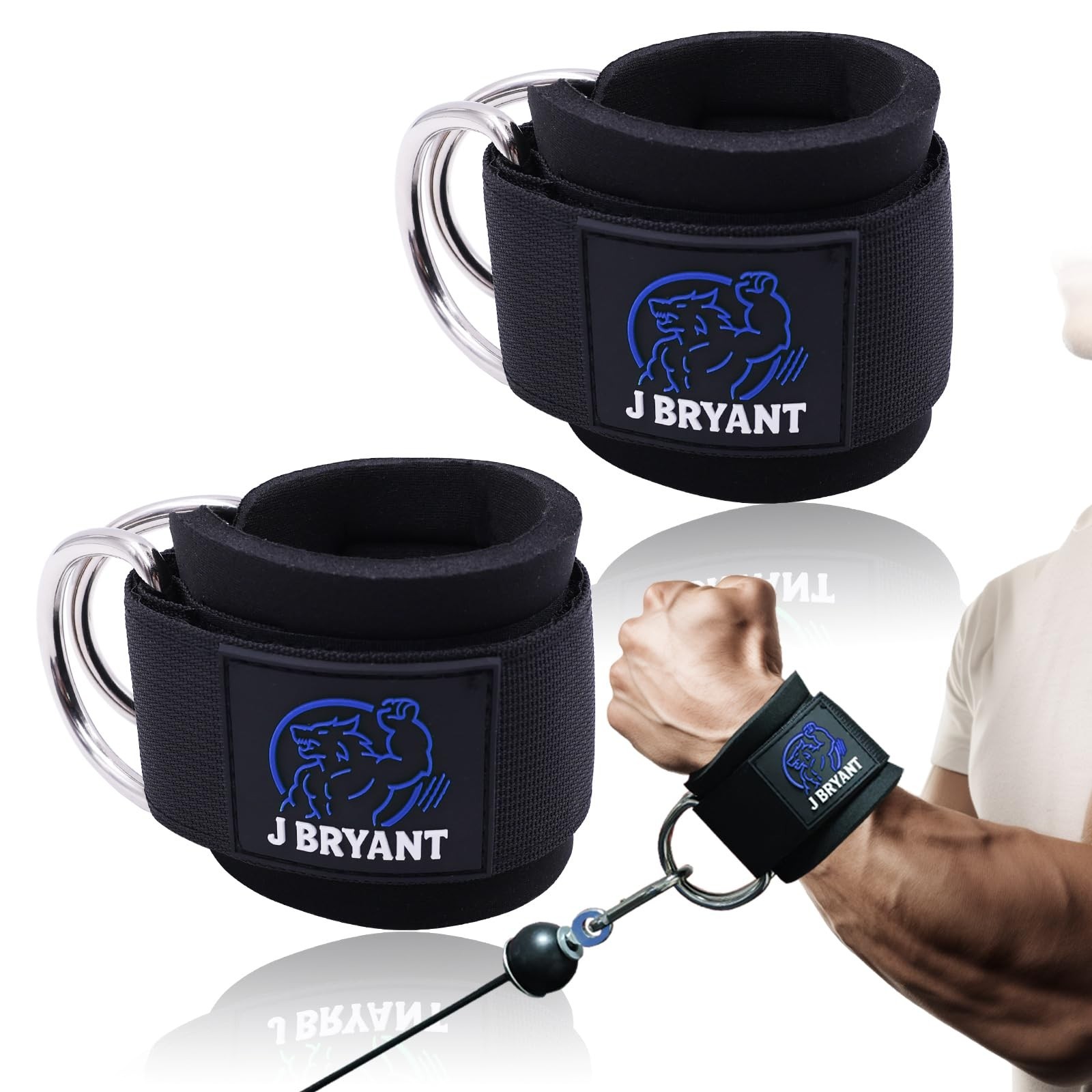 Wrist Cuffs for Cable Machine Workouts – Padded Wrist Straps with Reinforc