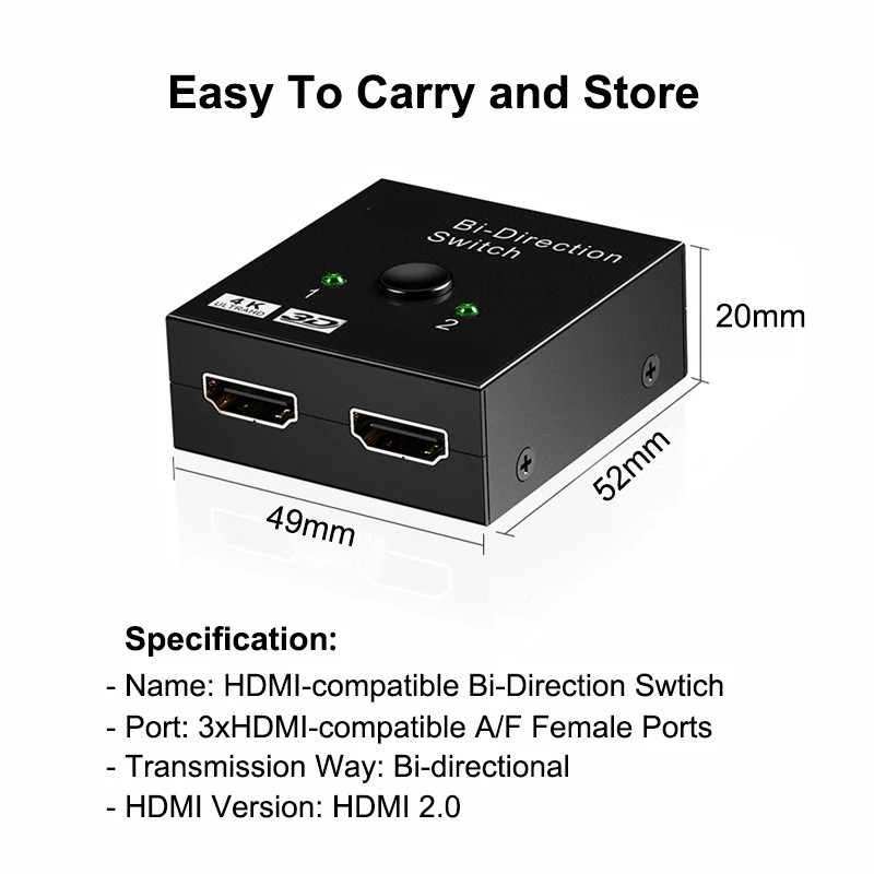 Bi-Direction HDMI Switch Switcher Splitter Cable 4K 2.0 HUB HDCP 2x1 1x2 In Out