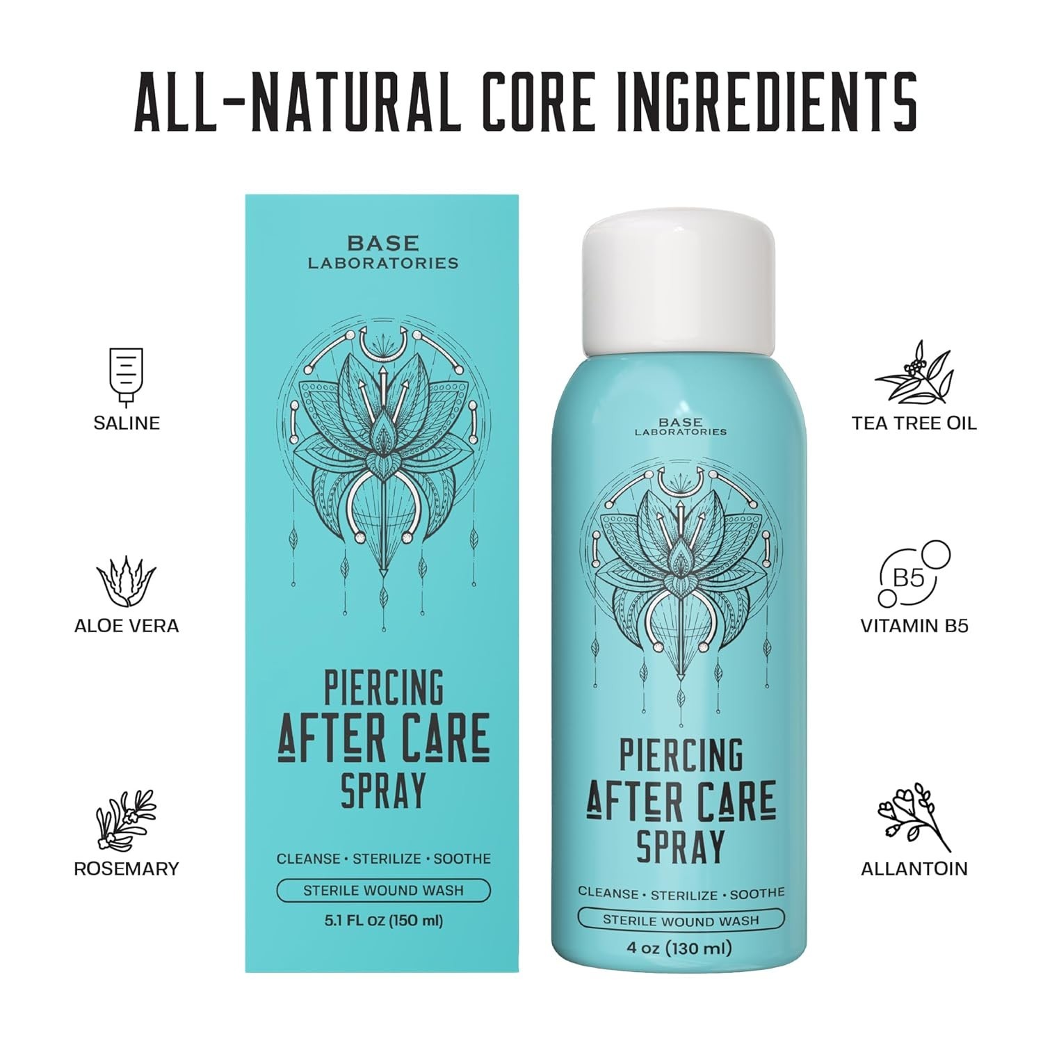 Essential Piercing Care Spray - 4oz Saline Solution for Keloids & Cleansing Duo