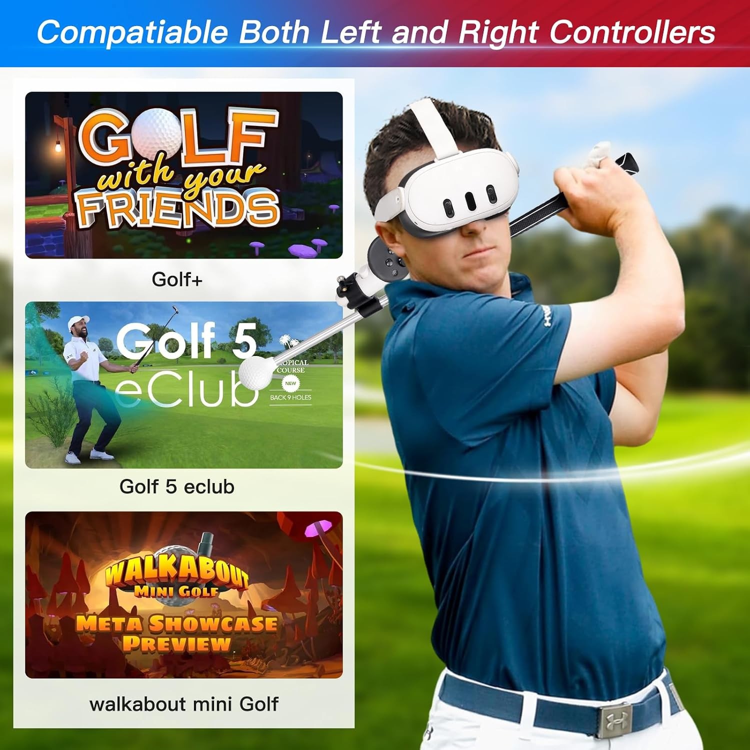 VR Weighted Golf Club Compatiable for Meta Quest 3/Quest 3S Controller Attachmen