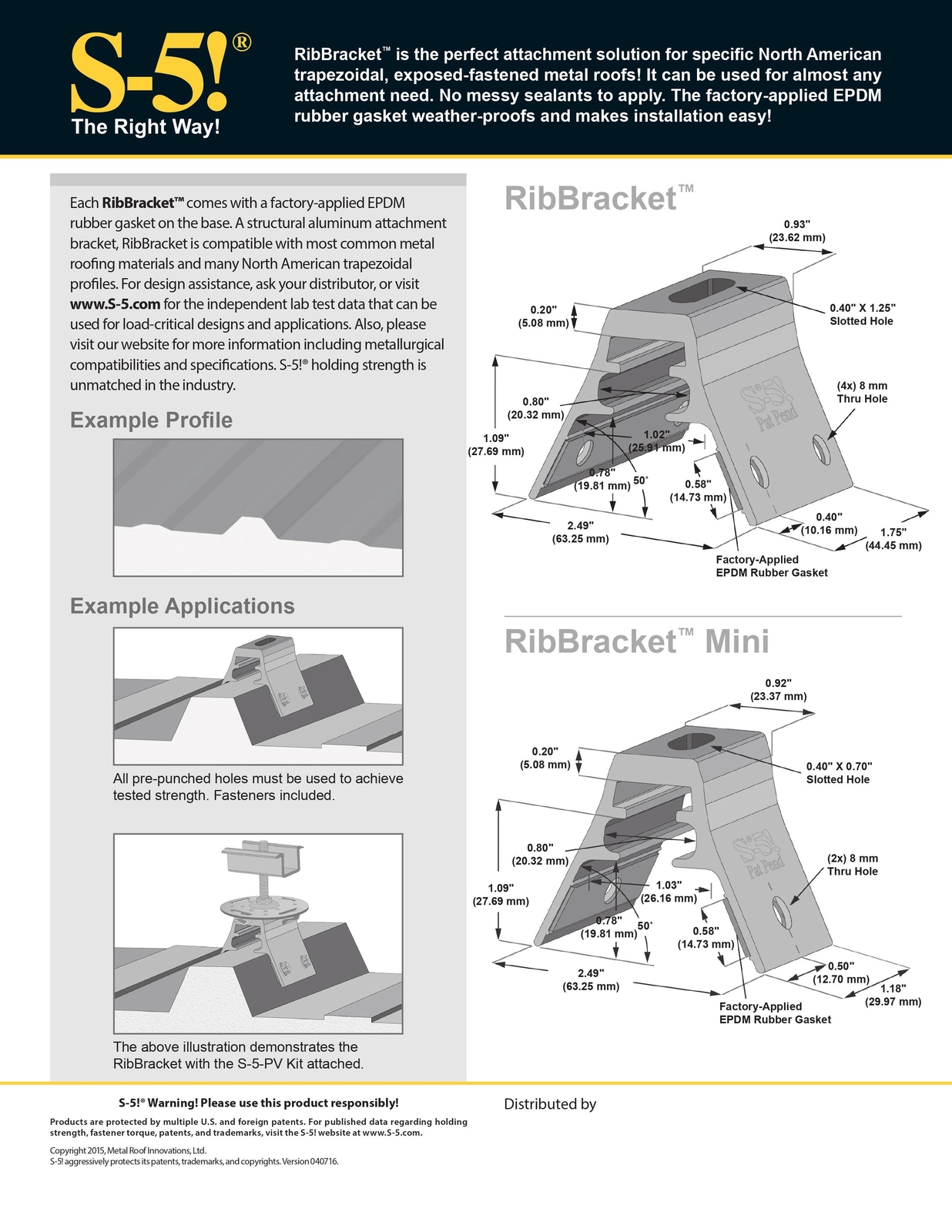 S-5! Solutions RibBracket Original Mounting Bracket w/Hardware