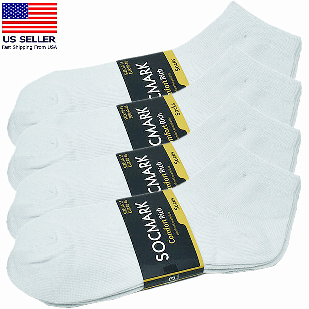 Mens 6 Pairs White Cotton Athletic Comfort Crew Ankle Low Cut Socks Size 9-13