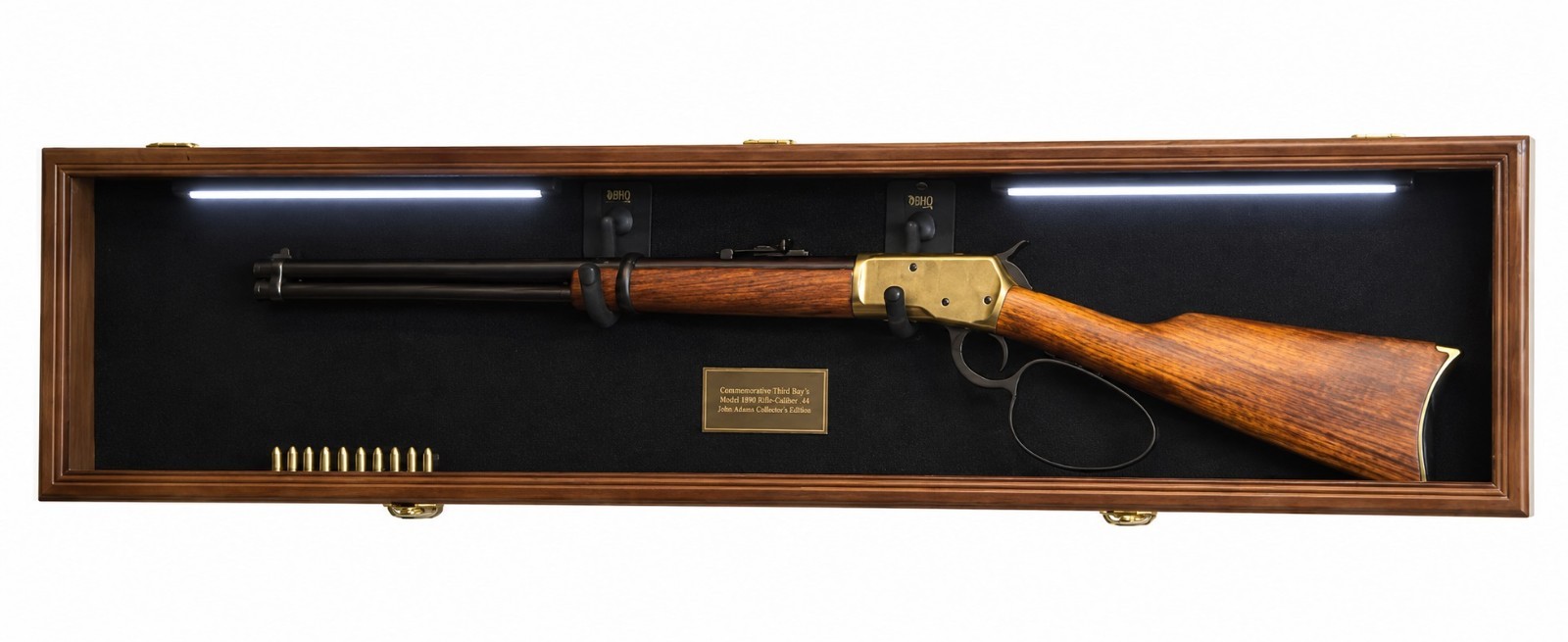Gun Display Case Cabinet LED Light Rifle Walnut & Black Wood Shotgun Shadow Box