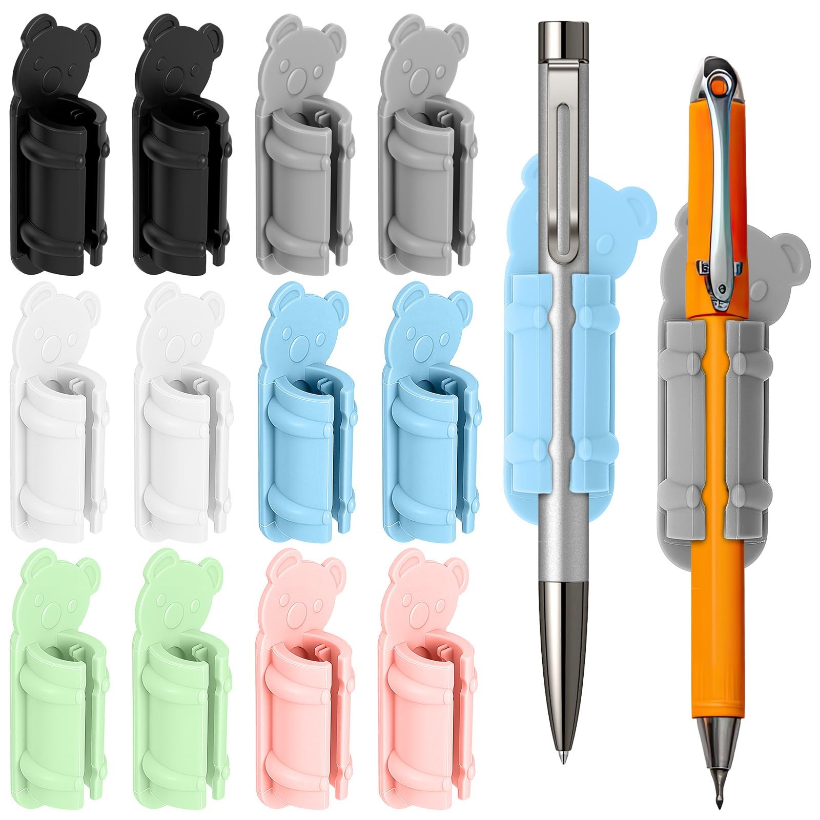 12 Pack Adhesive Cute Pen Holder for Wall Colorful Koala Shaped Flexible Sili...