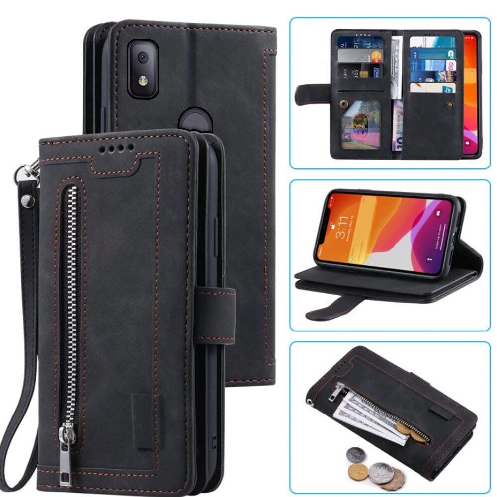 For T-Mobile Revvl 4 Wallet Case,Leather Zipper Magnetic Flip Card Phone Case