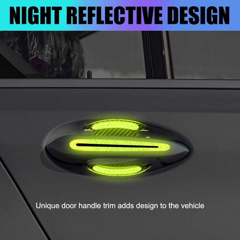 8PCS Car Door Handle Protector Reflective Sticker, 3D Ca Color: Gemstone Green