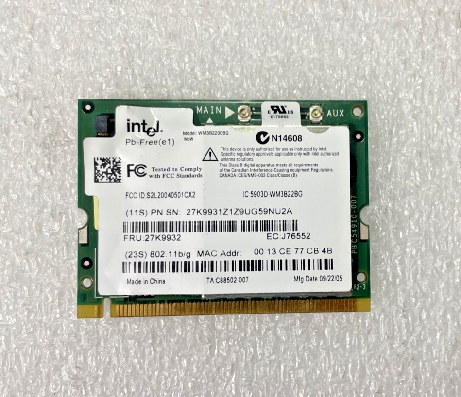 Wireless Card Intel Pro WM3B22bG 802.11a/b/g 27k9931 27k9932