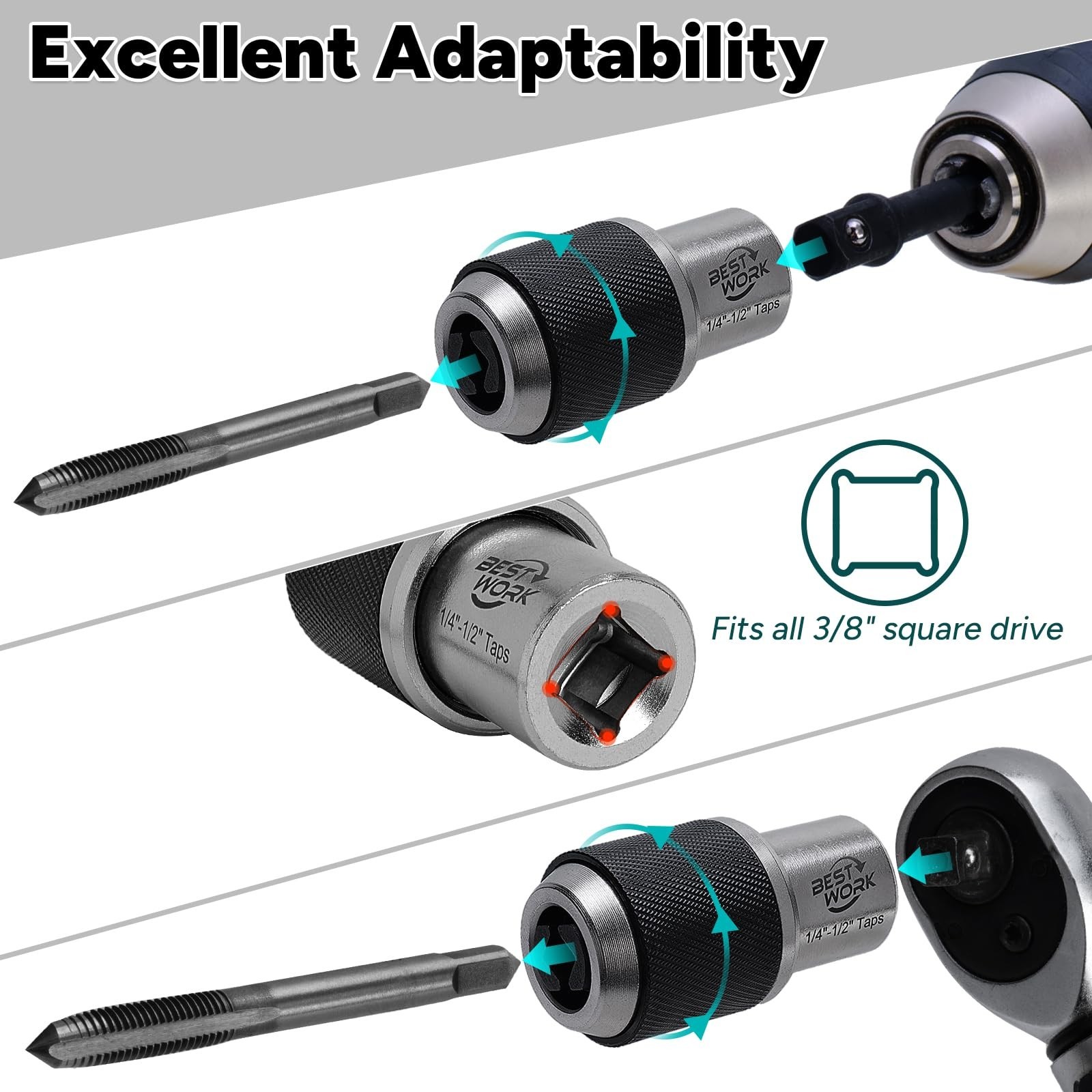 3pcs Adjustable Tap Socket Set, 3/8" Drive Tap Handle Tool, Tap Hol... Fast Ship