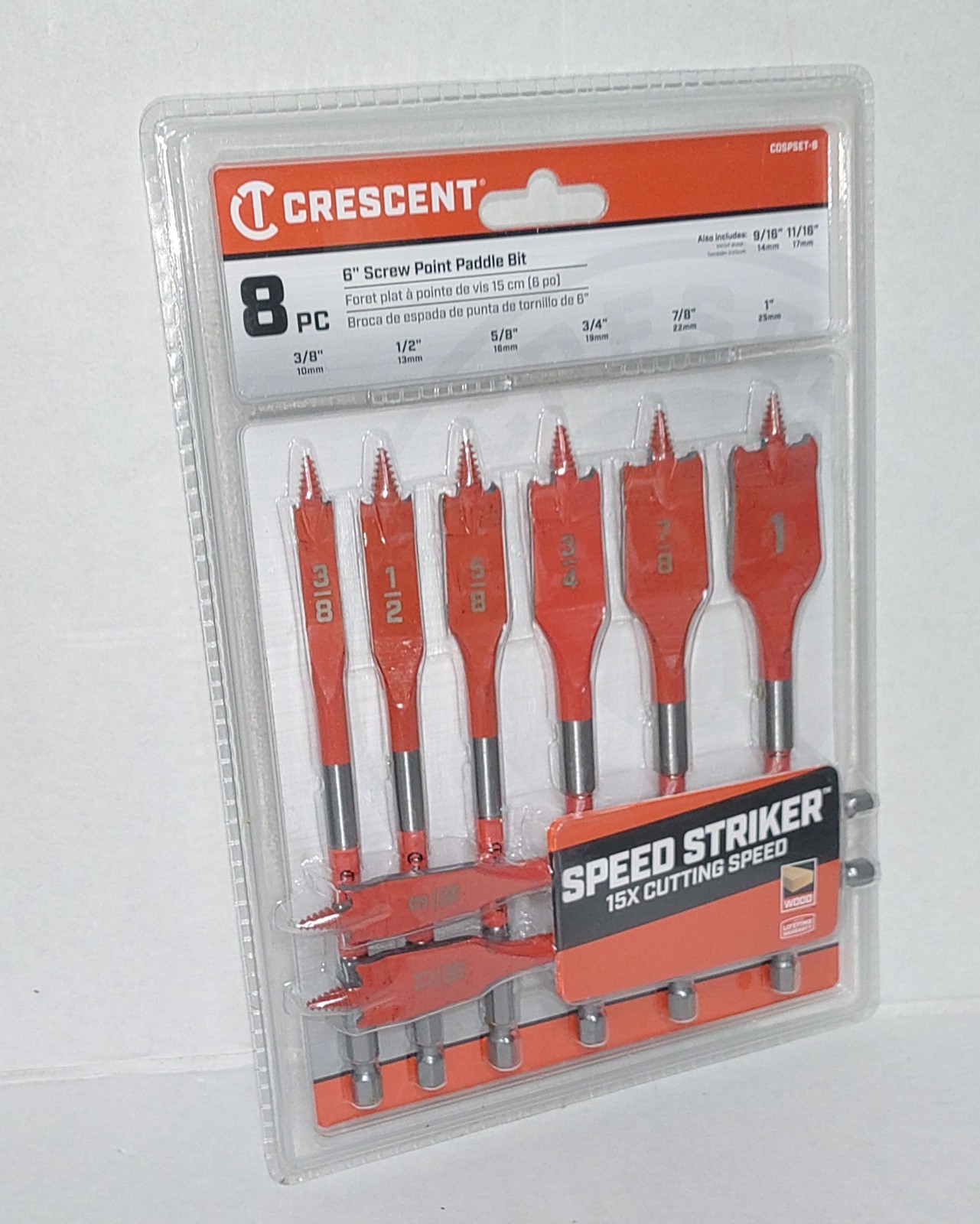 Crescent 8 Piece Screw Point Paddle Drill Bit Set 6" CDSPSET-8