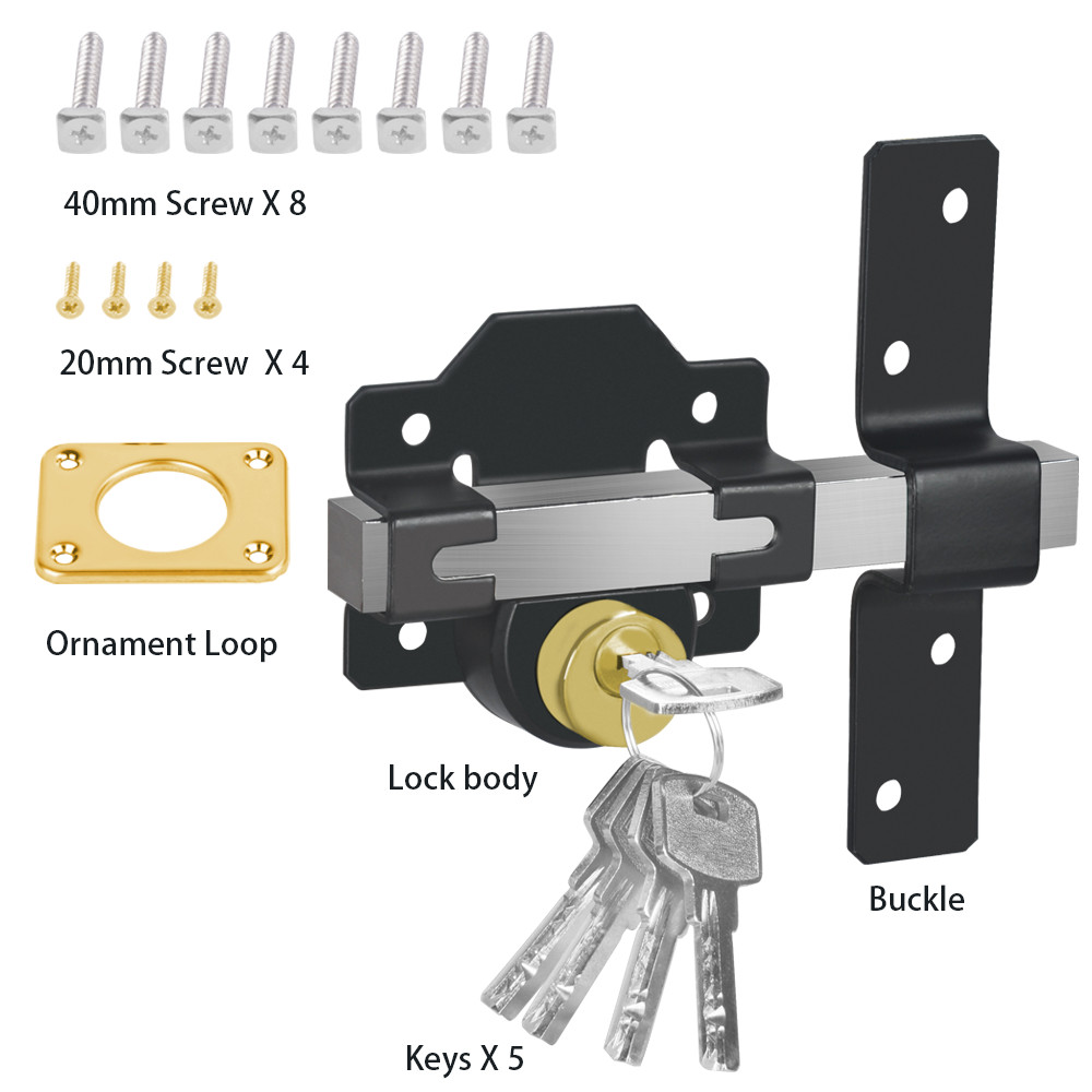 50/70mm Double Long Throw Gate Lock 5 Keys Garden Locking Both Sides