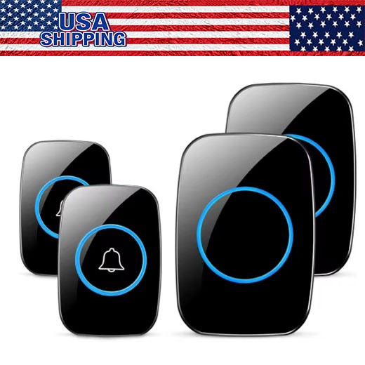 Waterproof Wireless Doorbell Adjustable Volume 1000FT Plugin Receiver 38 Chime
